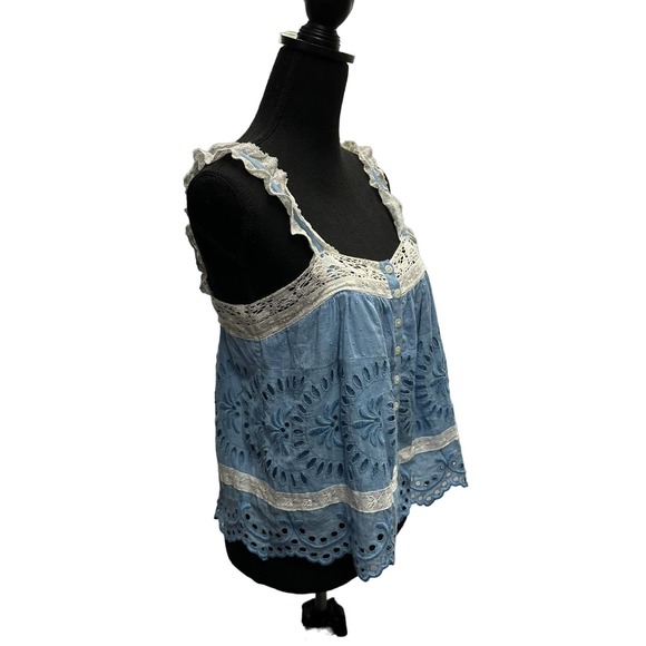 Gorgeous Bohemian LoveShackFancy Lace cut outs Blouse Vintage Vibes - Picture 4 of 11